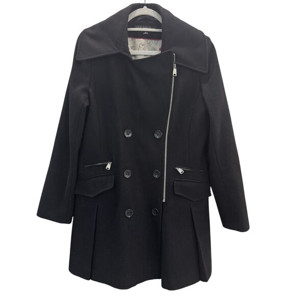 Via Spiga Asymmetrical Front Zipper Double Breasted Wool Blend Coat Size 12 EUC - Picture 2 of 10